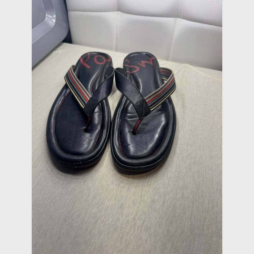 Paul Smith Men's Size 11 Black Leather Swirl Stripe Sandals Flip Flops S5XD 2291